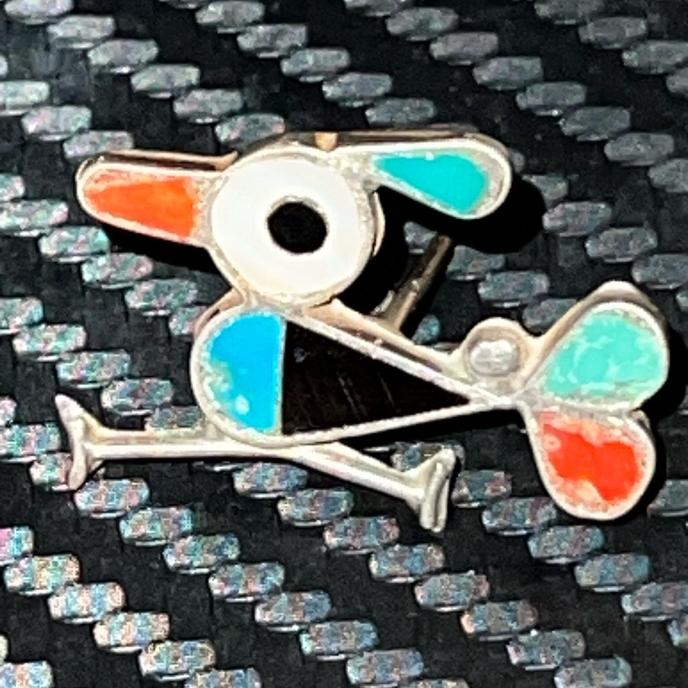 Zuni Native American Sterling Silver Inlaid Road Runner Pin Brooch Tie Tack